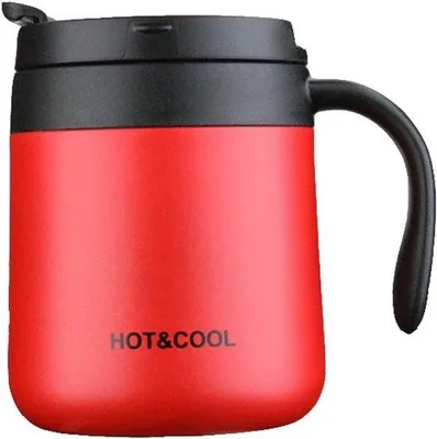 Image de Tasse à café en acier à double paroi - Tasse isotherme de 350 ml avec couvercle et anse - Garde les boissons chaudes ou froides (rouge)