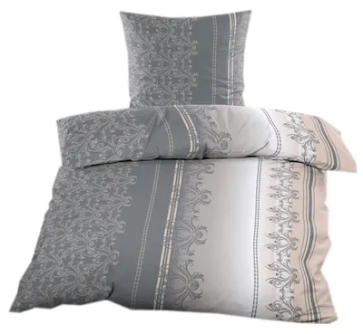 Produktbild von Biber Bettwäsche 135x200 cm mit Reißverschluss in Anthrazit Taupe Ornamente