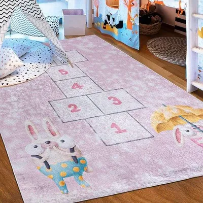 Produktbild von Famanu Kinderteppich Hinkelspiel - - 80 x 150 cm - Rosa