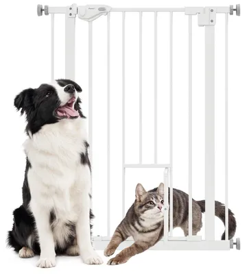 Produktbild von PawHut Hunde Türschutzgitter, 74-80 cm Treppenschutzgitter, Stahl, Weiß