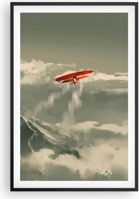 Produktbild von Gerahmtes Poster - Schwarzer Rahmen - Rot Flugzeug Berge - 61x91,5 cm - Wand Bild - Wanddeko - Wandbilder - Kunstposter - Wandposter - Bilderrahmen - Bilder - Kunstdruck - P2BPA61x91-4854