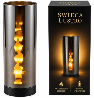 Zdjęcie produktu dla Świeca tuba ator LED 3D lustro 15x6 cm znicz bateryjny realistyczny płomień dekoracyjna świeca bez ognia