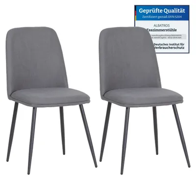 Produktbild von Albatros BONO Stoffstuhl Grau– 2er-Set Esszimmerstühle im modernen Retro-Design DEKRA-, pflegeleichter Stoffbezug