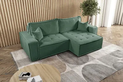 Zdjęcie produktu dla Sofa w kształcie L BOHOO narożnik tkanina Raven jasnozielony prawy