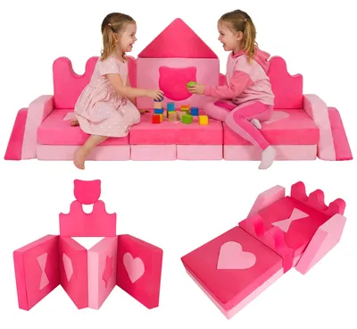 Zdjęcie produktu dla COSTWAY 14-częściowa sofa dla dzieci w kształcie korony, modułowa sofa do zabawy z pianki z zdejmowanym pokrowcem, kanapa dla dzieci, fotel dla dzieci od 3+ lat