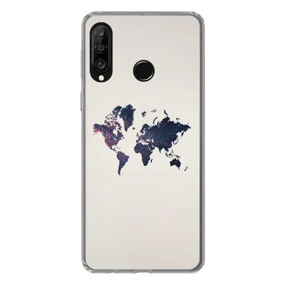 Produktbild von MuchoWow® Handyhülle Schutzhülle Hülle für Huawei P30 Lite Weltkarte - Licht - Rot Silikon Softcase Handy Hülle - Handyhülle