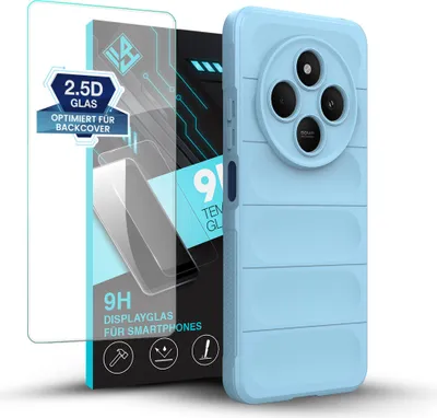 Produktbild von Handy Hülle für Xiaomi Redmi 14C mit 9H Displayglas Displayschutz Plus Grip Case Cover Schutzhülle Softgrip Farbe: Hellblau