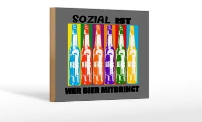 Produktbild von Holzschild Alkohol 18x12cm sozial ist wer Bier mitbringt