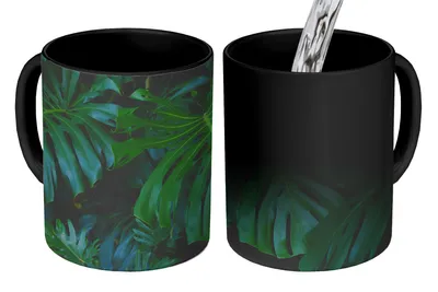 Obrázek produktu pro MuchoWow® Kouzelný pohár Džungle - Listy - Design 350 ml Barva měnící se pohár Dárkový nápad - foto hrnek