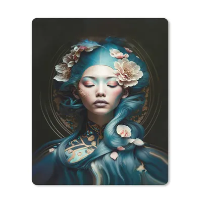 Produktbild von MuchoWow® Mauspad Mousepad Frauen - Blumen - Porträt - Asiatisch 19x23 cm - Mousepads - Maus Mat - Pad - Mausunterlage - Mauspads - Spielen