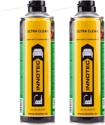 Immagine prodotto di 2 bombolette INNOTEC Ultra Clean 500 ml – Detergente intensivo per autoveicoli, industria e officine – scioglie olio, grasso, catrame, cera, colla e sporco