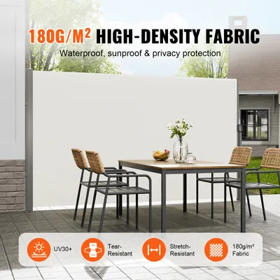 Produktbild von Seitenmarkise 180 x 350 cm Seitenwandmarkise aus 180 g/m² Polyestergewebe mit PolyurethanBeschichtung Markise einziehbarer Griff mit Federmechanismus Sichtschutz Blickschutz für Balkone Innenhöfe Beige