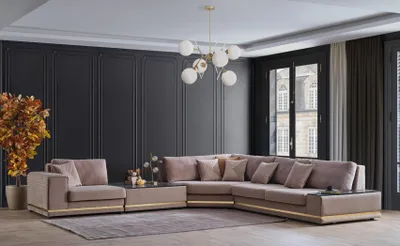 Image de Beige Forme L Canapé Rembourré Designer Élégant Nouveau
