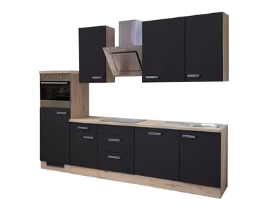 Produktbild von Küchenzeile mit E-Geräten & Geschirrspüler - 280 cm breit - Anthrazit San Remo Eiche – Lino