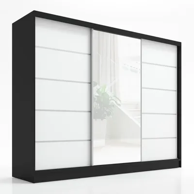 Produktbild von Schwebetürenschrank, 3-türig Schrank 200 cm mit Spiegel ARIVA 1 (Schwarz , Weiß)