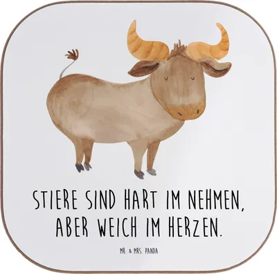 Produktbild von Mr. & Mrs. Panda Tassen Untersetzer Stier Herz - Weiß - Geschenk, Sternzeichen, Geschenke, Tischuntersetzer, Astrologie, gläseruntersetzer, Liebe zum Detail, Horoskop