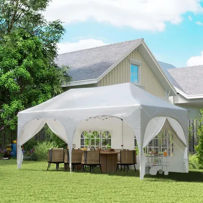 Produktbild von Pavillon 3x6 m Pop-Up, Partyzelt mit Seitenwänden, Oxfordstoff, Weiß | 598 x 300 x 315 cm | 6 Sandsäcke | höhenverstellbar