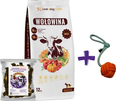 Produktbild von Look4dog CARE | Hundefutter Rind 12 kg + Kauartikel - Gesundheit - Proteinreich - Gratis Spielzeug