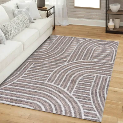 Produktbild von Mazovia Teppich - Modern Geometrische Bögen - Wohnzimmer, Schlafzimmer, Esszimmer, Büro - Mittelhaarig - Rechteckig - Weich Stilvoller - 140x200 cm