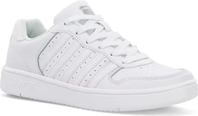 A white K-Swiss sneaker is shown from a side angle against a white background.