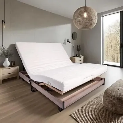 Image de Ensemble détente : matelas + sommier à lattes électrique 140x190 - Mousse - Ferme - TALCA