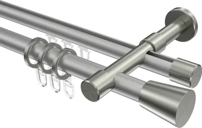 Produktbild von Interdeco Rundrohr-Innenlaufstange / Gardinenstange (Kombination) Silbergrau / Edelstahl-Optik, Typ Prestige Sitra (Konus), 20 mm Ø 2-läufig, 240 cm