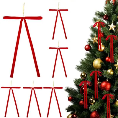 6 rote Samt-Weihnachtsschleifen, 61x39 cm, für Baum & Deko