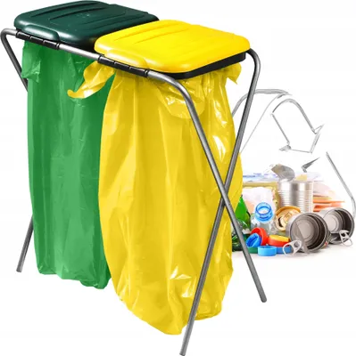 Image de KADAX Support double pour sacs poubelle "Bakel", Support pour sacs poubelle, Support pour tri sélectif avec couvercle plastique, Support pour sacs poubelle de 120L