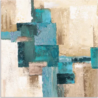Produktbild von ARTland Wandbild Alu für Innen & Outdoor Abstrakte Karos beige-türkis Größe: 100x100 cm