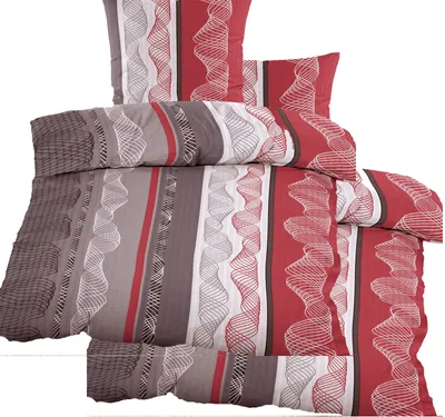 Produktbild von 4-tlg. Seersucker Bettwäsche 2x (135x200 +80x80cm), rot grau Wellen, bügelfrei, Microfaser