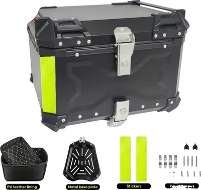 Image de Top case pour moto, aluminium durable, compatibilité universelle, X-55L-NOIR