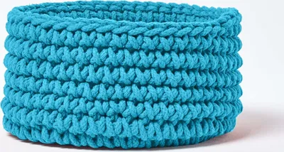 Immagine prodotto di HOMESCAPES Cestino portaoggetti in maglia, 100% cotone turchese 37 x 21 cm