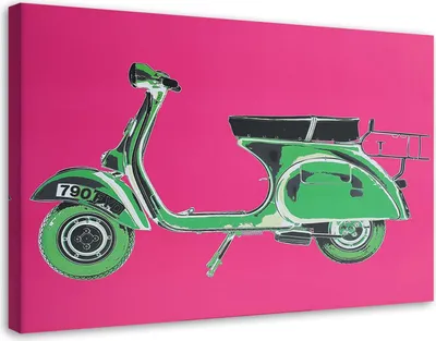 Obrázok produktu pre Obraz na plátne zelený skúter na ružovom pozadí 120x80 cm Feeby farebné maľba na stenu pripravené na zavesenie