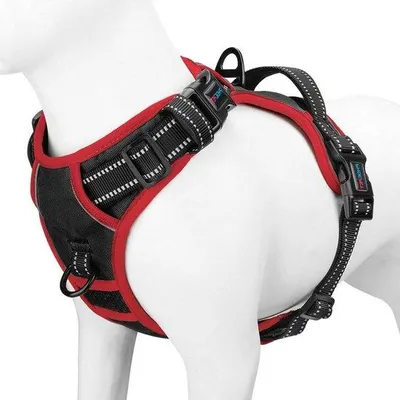 Obrázek produktu pro Nastavitelný psí postroj s reflexními prvky, 3 karabiny, černý, velikost L