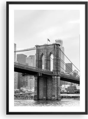 Produktbild von Gerahmtes Poster - Schwarzer Rahmen - Brücke Brooklyn schwarz und weiß - 50x70 cm - Wand Bild - Wanddeko - Wandbilder - Wandposter - Bilderrahmen - Bilder - Kunstdruck - Wandbild - P2BPA50x70-4245
