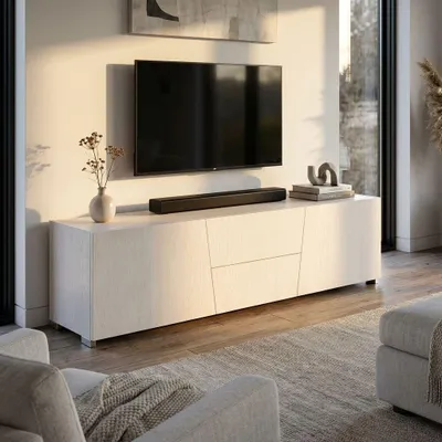 Immagine prodotto di Milani Home - mobile porta TV 165 x 45 x 45 cm, bianco, legno di abete spazzolato