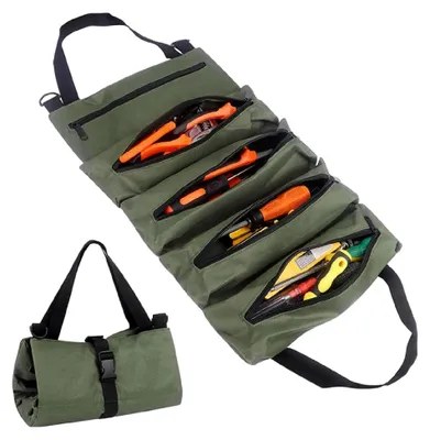 Produktbild von Robuste Werkzeug-Rolltasche aus Segeltuch mit 5 Reißverschlusstaschen