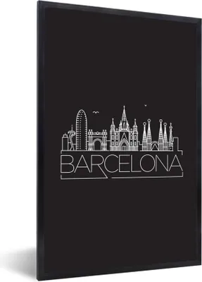 Produktbild von MuchoWow® MuchoWow® Gerahmtes Poster Skyline "Barcelona" schwarz 40x60 cm - Poster mit zchwarzem Bilderrahmen - Papierdruck - Wandbilder