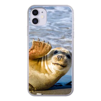 Produktbild von MuchoWow® Handyhülle Schutzhülle Hülle für iPhone 11 Robbe - Lustig - Schaukel - Kinder - Jungen - Mädchen - Kind Silikon Softcase Handy Hülle - Handytasche
