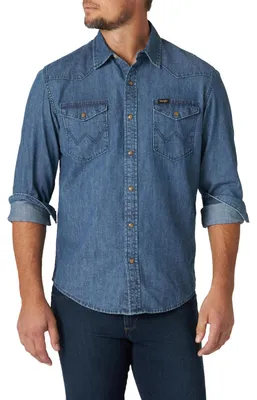 Produktbild von Wrangler Iconic Jeanshemd mit Druckknöpfen für Herren, reguläre Passform, XL