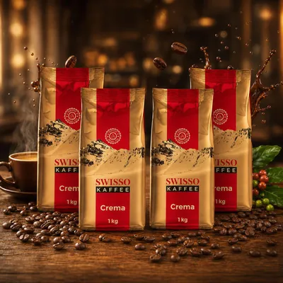 Obrázok produktu pre Swisso Kaffee Crema zrnková káva 4 × 1 kg 100 % Arabica výhodné balenie 4 kg