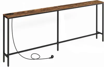 Obrázek produktu pro Konferenční stolek s nabíjecí stanicí – úzká lavice o šířce 200 cm – průmyslový vstupní stolek s USB porty – vhodný do haly nebo foyer