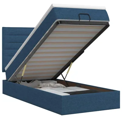 Zdjęcie produktu dla Łóżko ottoman z materacem niebieski 90 x 190 cm tkanina
