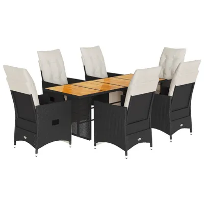 Produktbild von 7-tlg. Garten-Essgruppe mit Kissen Schwarz Poly Rattan