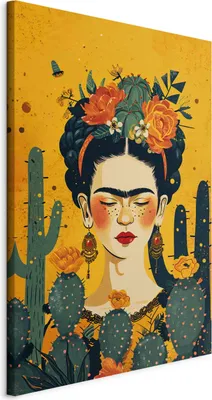 Produktbild von Wandbilder XXL Frida Kahlo 60x90 cm 1 tlg  Wand Deko Leinwand Bilder Groß Wohnzimmer Mit Kakteen im Hintergrund Frau Porträt Abstraktion h-H-10048-b-a
