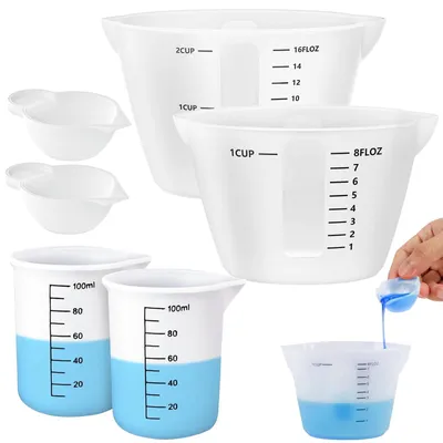 Silikon-Messbecher-Set, 6-tlg., 10–500 ml, transparent, mit Skala