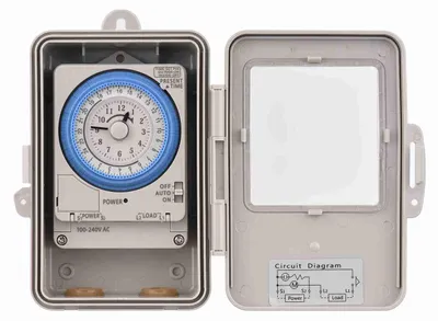 Image de Minuterie mécanique 24 heures, indice de protection IP53, boîtier programmable, courant alternatif 100–240 V, intervalle de 15 minutes, 96 cycles marche/arrêt, avec trou de fixation, couvercle étanche à la poussière et à l'eau