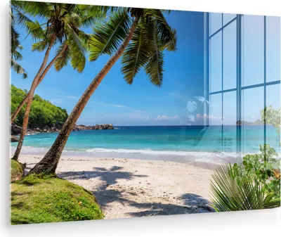 Produktbild von MuchoWow Glasbilder - Bilder auf Wandbild - Foto auf Glas Strand - Meer - Palmen - Sonne 120x80 cm Wanddekoration aus Glas - Acrylglasbild - Acrylbilder - Abbildung