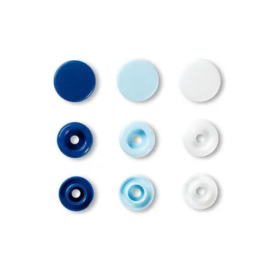 Produktbild von Prym 393009, Nieten-Druckknopf-Verschluss, Kunststoff, Polyoxymethylen (POM), Blau, Hellblau, Weiß, Matte, Rund, 1,24 cm