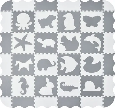 Zdjęcie produktu dla Puzzle piankowe dla dzieci 36303, wykonane z pianki EVA - antypoślizgowe, izolują zimno i tłumią hałas, biało-szare, 1,50 x 1,50 m